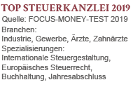 Ausgezeichnet - Top Steuerberater - FOCUS-MONEY-TEST 2019