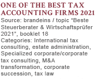 One of the best Tax Accounting Firms 2021, GHM GmbH Steuerberatung, brandeins