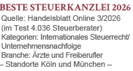 Beste Steuerkanzlei Handelsblatt 2026