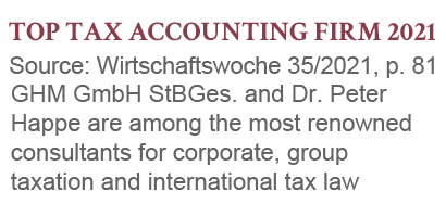 Top Tax Accounting Firm 2021 - GHM GmbH Steuerberatung, Wirtschaftswoche 2021
